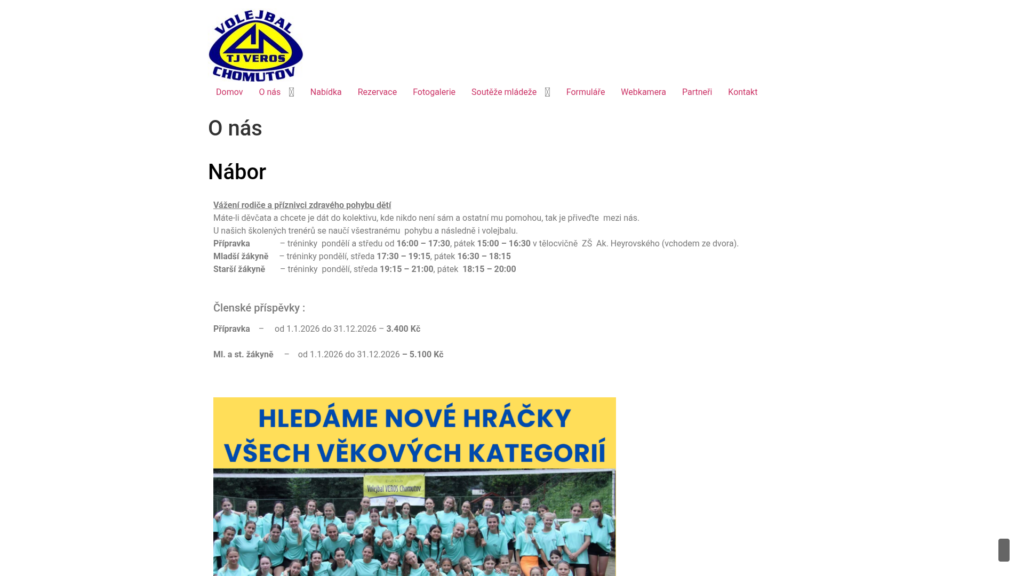 Tvorba webových stránek na míru Součástí webu je také sekce pro členy volejbalového teamu, kde se nacházejí všehny důležité informace
